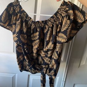 Leaf print off the shoulder blouse